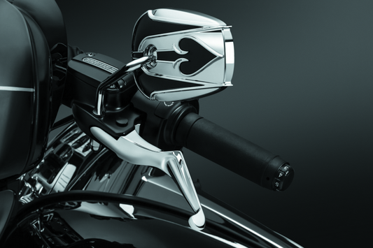 Chrome Kuryakyn Boss Blades brake and clutch levers for 2014-2016 Harley Davidson Touring motorcycles, featuring a sleek, polished finish.