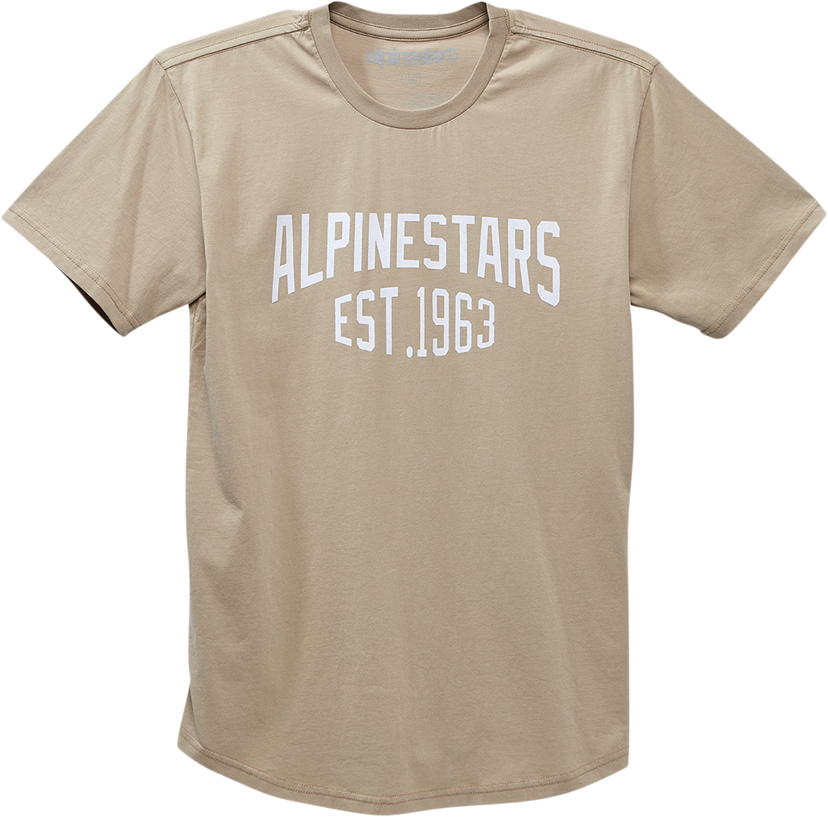Alpinestars arched premium khaki T-shirt in medium size, featuring a casual fit and stylish design.