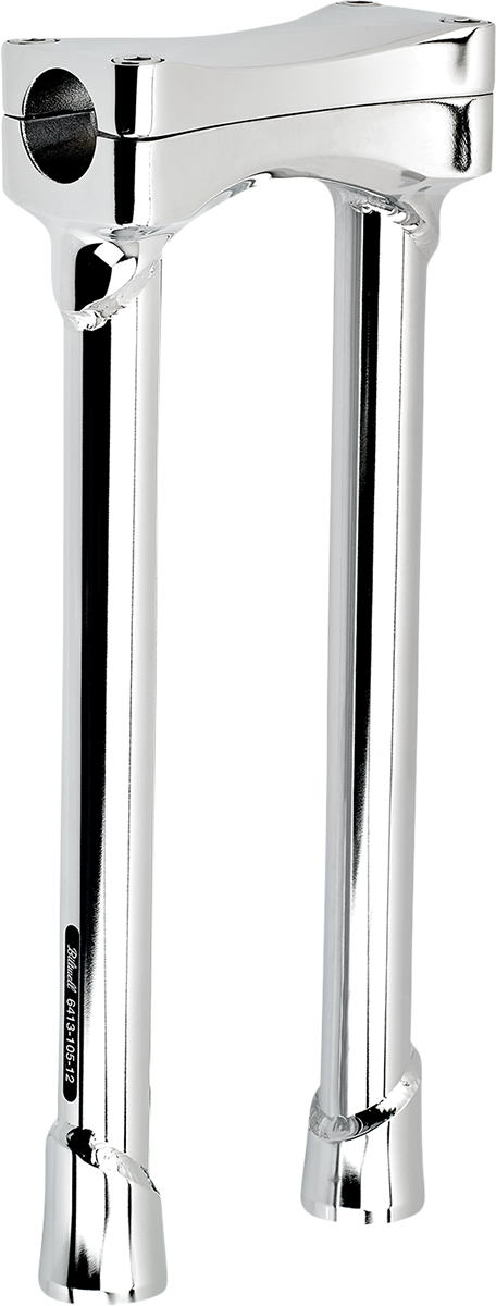 Chrome BILTWELL Risers Murdock Oversized 12-inch handlebars for motorcycles, featuring a bold, chrome finish and ergonomic design.