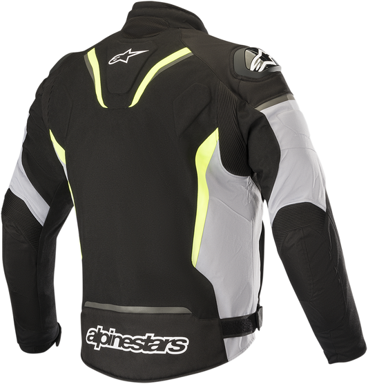 Alpinestars T-GP R v2 motorcycle jacket in black, gray, and yellow, size XL, featuring protective armor and sporty design.
