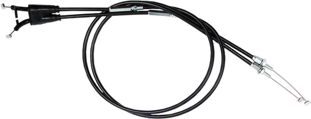 Motion Pro black vinyl throttle push pull cable set for motorcycles, shown with cables and fittings in the image.