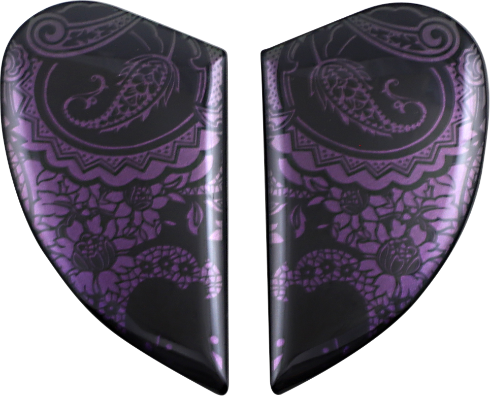 Purple ICON Airform™ side plates with Chantilly Opal design for helmets, compatible with Bill's Exhausts accessories.