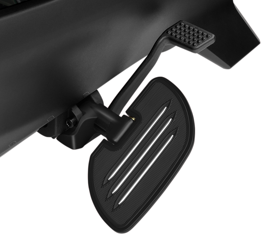 Black Show Chrome driver floorboards for Ryker, engine accessories from Bill's Exhausts, shown with detailed mounting features.