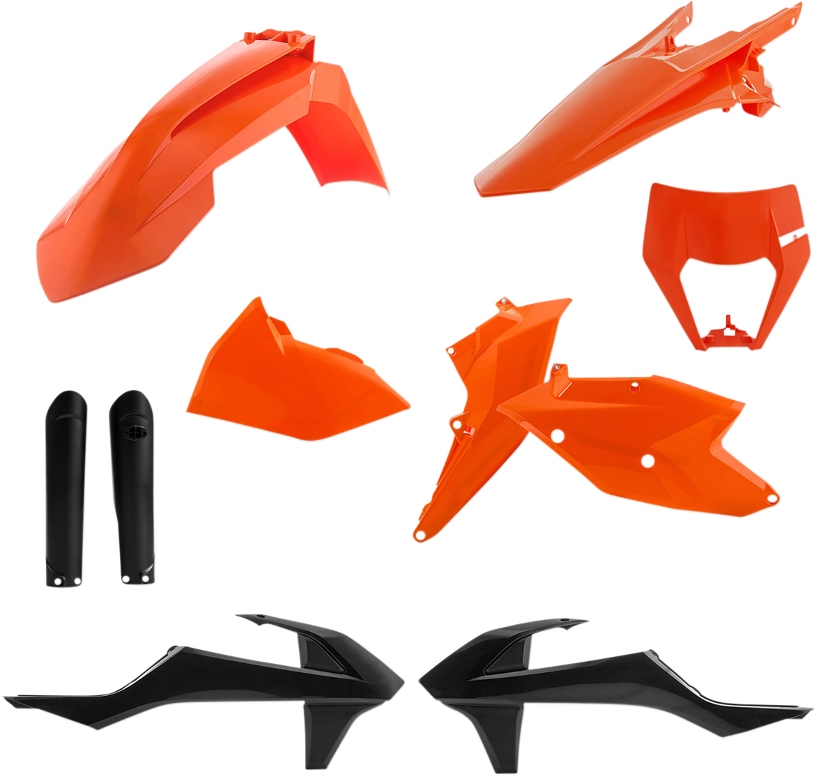ACERBIS full replacement body kit in orange and black for OEM 2019 motorcycle, showcasing the sleek design and fit.