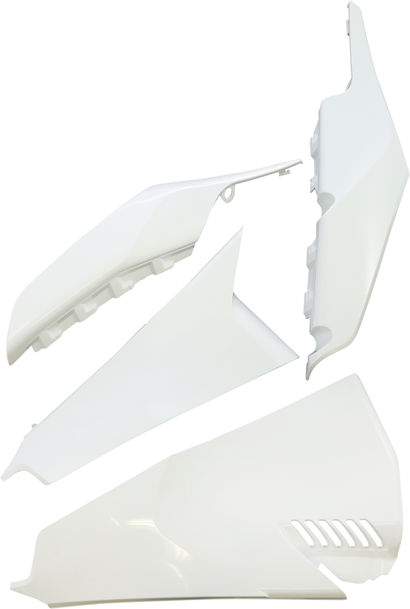 White Acerbis side panel vent for motorcycle body, featuring sleek design and precise fit, shown on a vehicle.