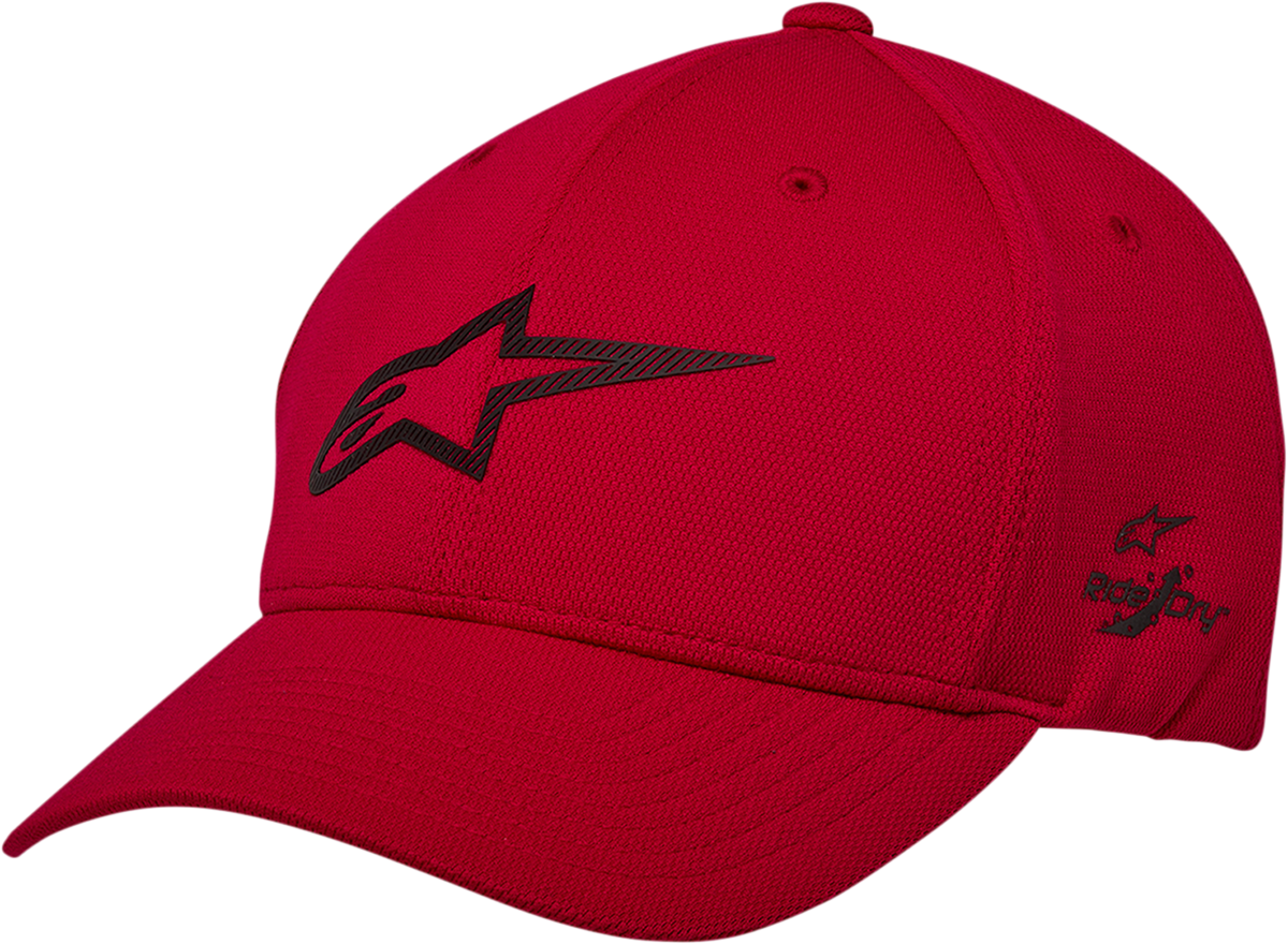 Red ALPINESTARS Ageless Velo Tech Hat, one size, with embroidered logo and sporty design, shown on a plain background.