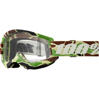 Bill's Exhausts Strata 2 War Camo goggles with clear lenses, designed for eye protection and visibility in rugged outdoor conditions.