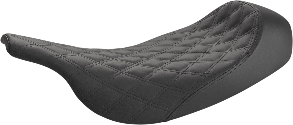 Bill's Exhausts SADDLEMEN Renegade Solo Seat in black with lattice stitching for motorcycle comfort and style.