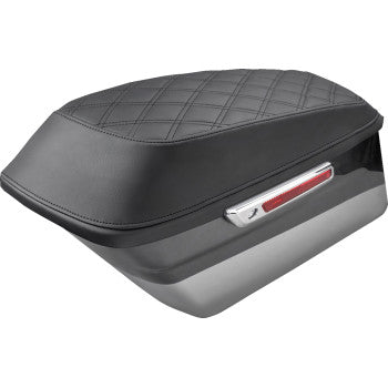 Bill's Exhausts Saddlemen saddlebag cover with lattice stitch design for FL models 1993-2013, durable motorcycle luggage accessory.
