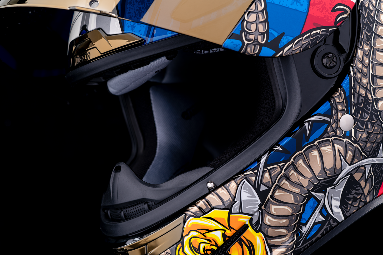 ICON Airframe Pro™ helmet in Tejas Libre and Glory design, size XS, featuring a sleek motorcycle helmet with bold graphics.
