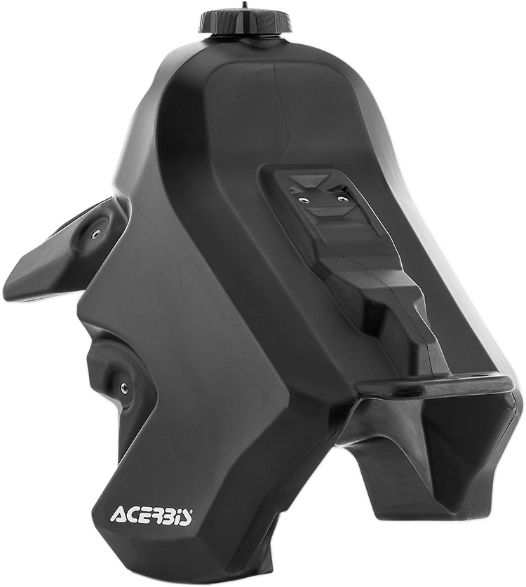 Black Acerbis gas tank for Suzuki motorcycles, 3.9-gallon capacity, durable body designed for performance and reliability.