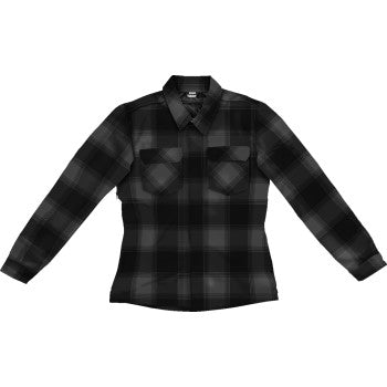 Bill's Exhausts ICON Fallblock CX Flannel™ Jacket in black, small, shown with front view, collar and button details.