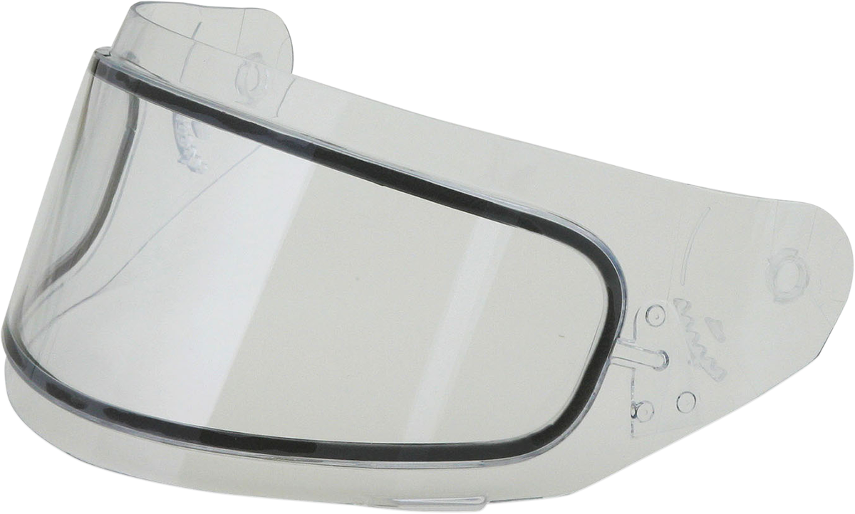 Clear AFX FX-105/FX-120 helmet shield by Bill's Exhausts, shown attached to motorcycle helmet, provides full face protection.