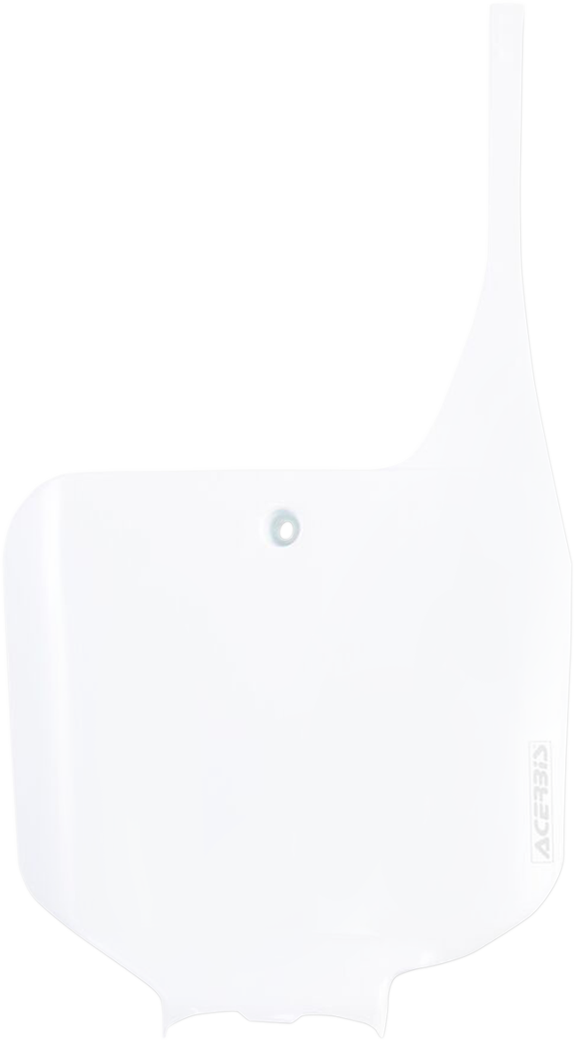 White ACERBIS front number plate for motorcycles, mounted on a vehicle's body, with the product code 2042220002.