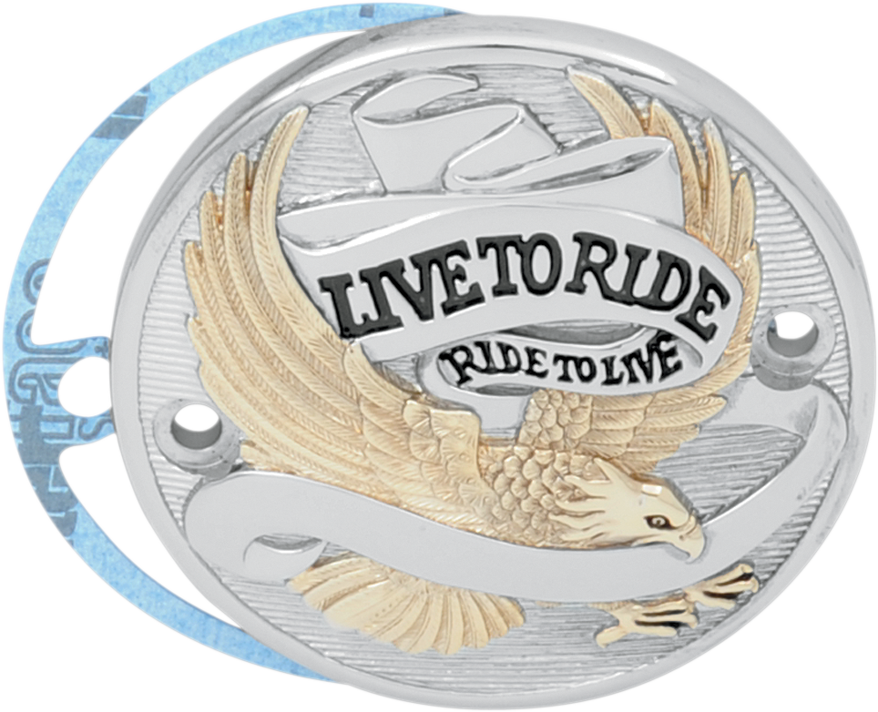 Chrome, gold, and black finish DRAG SPECIALTIES points cover for motorcycle ignition system, with sleek metallic design.
