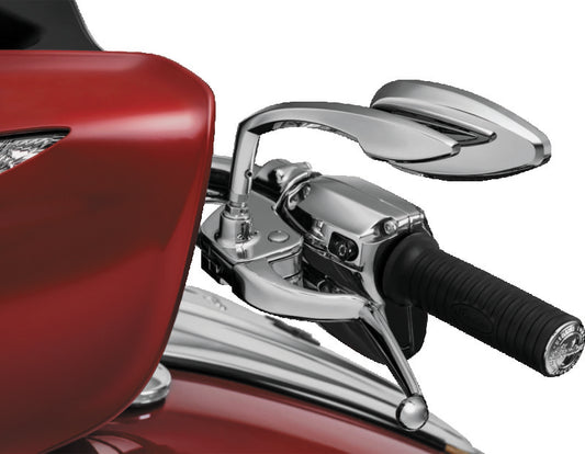 Kuryakyn Teardrop Chrome Motorcycle Mirrors with 5-inch wide convex glass for improved rear visibility.