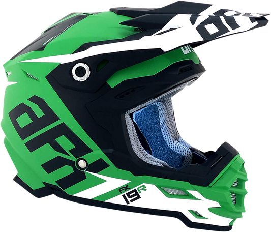 Bill's Exhausts AFX FX-19R racing helmet in matte green, medium size, with sleek aerodynamic design and ventilation features.