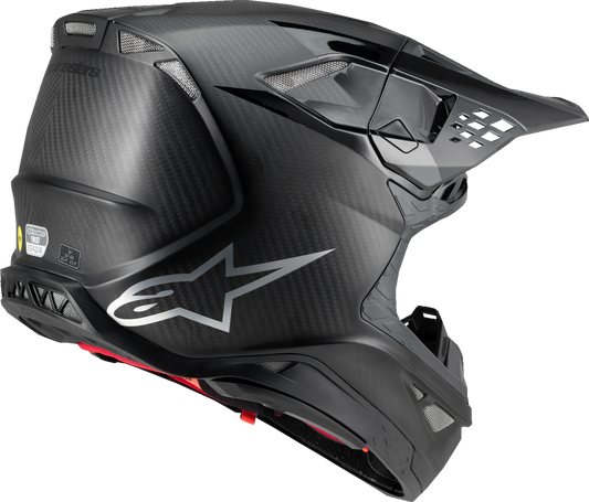 Alpinestars Supertech M10 helmet in black carbon with MIPS® technology, size XS, featuring sleek aerodynamic design.