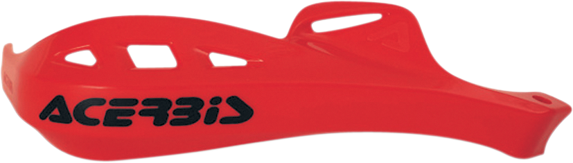 Acerbis Rally Profile handguards in red mounted on motorcycle handlebars, providing protection for rider's hands during off-road riding.