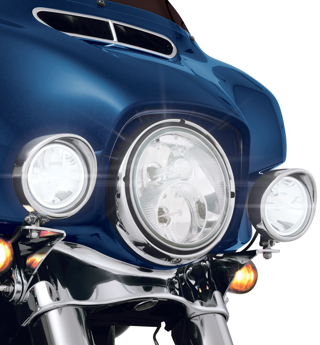 Chrome Show Chrome 3.5-inch driving light kit for 99-20 FLHT motorcycles, with engine mounting from Bill's Exhausts.