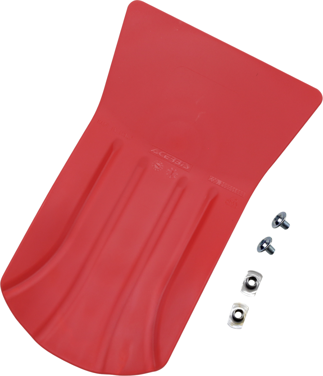 Red ACERBIS skid plate for motorcycles, universal body protection part with mounting hardware visible in the image.