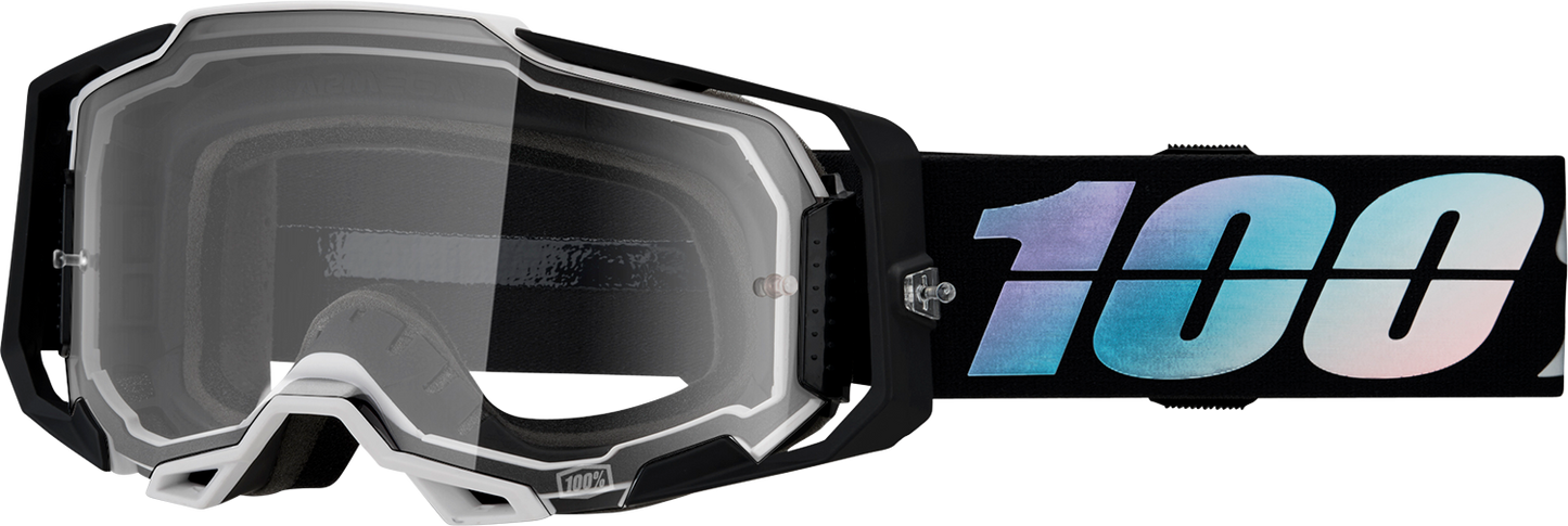 Bill's Exhausts 100% Armega Krisp Clear Goggles with adjustable strap and protective lens for outdoor activities.