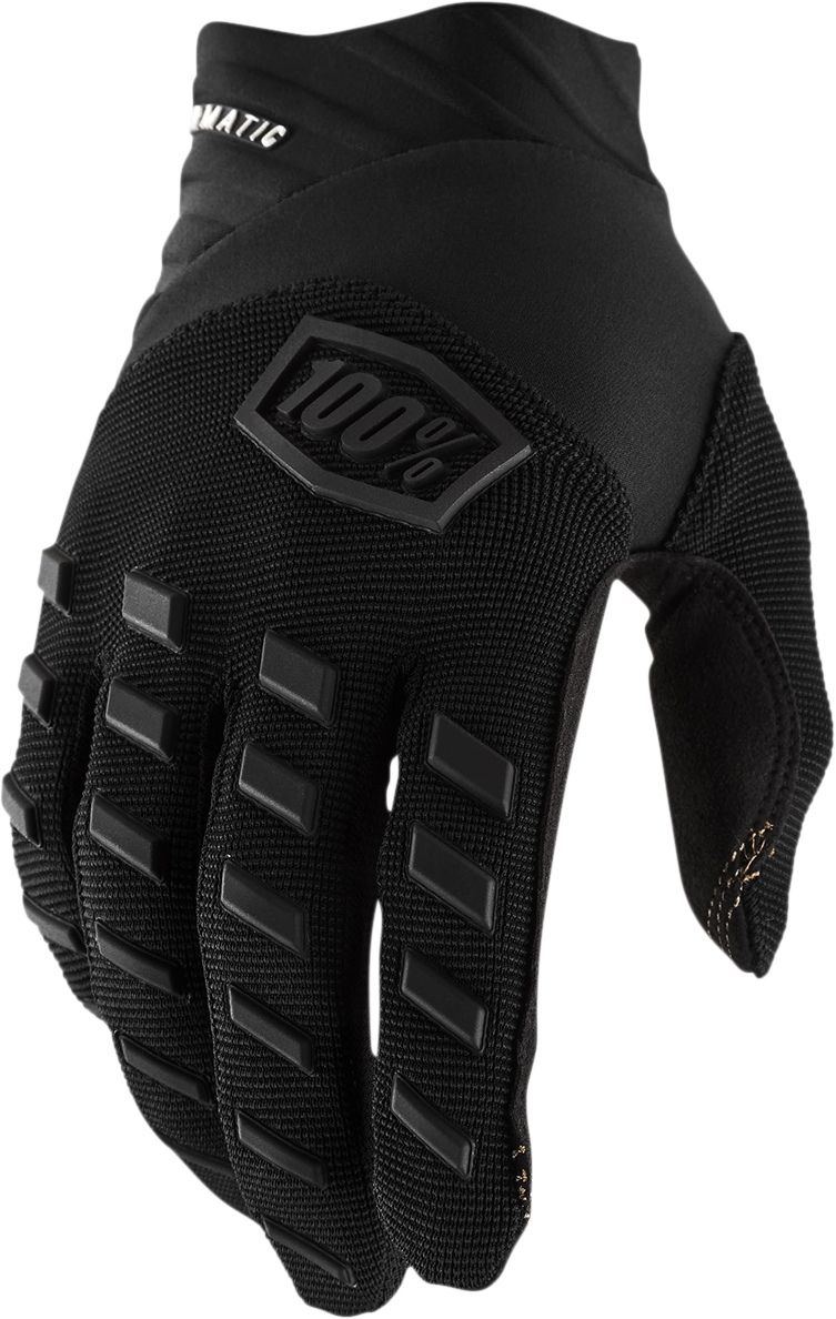 Black and charcoal 100% Airmatic gloves in 2XL size from Bill's Exhausts, featuring durable fabric and detailed stitching.