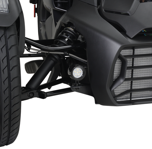 Bill's Exhausts SHOW CHROME Mini LED Driving Light 41-401BK installed on vehicle engine for enhanced visibility and style