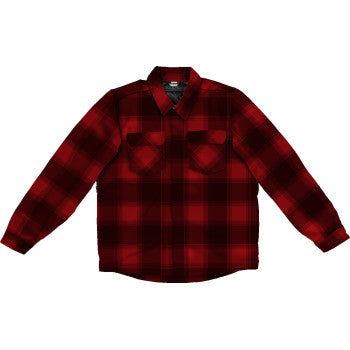 Bill's Exhausts ICON Fallblock CX Flannel Jacket in red, XL, showing the cozy flannel fabric and stylish design.