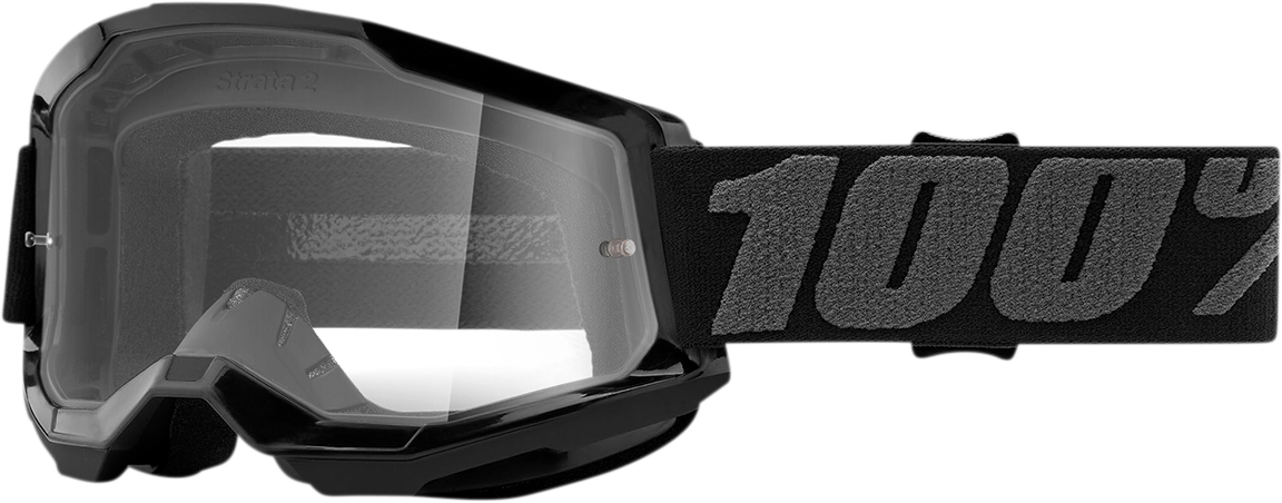Bill's Exhausts 100% Strata 2 Goggles in black with clear lenses, designed for optimal eye protection and visibility.