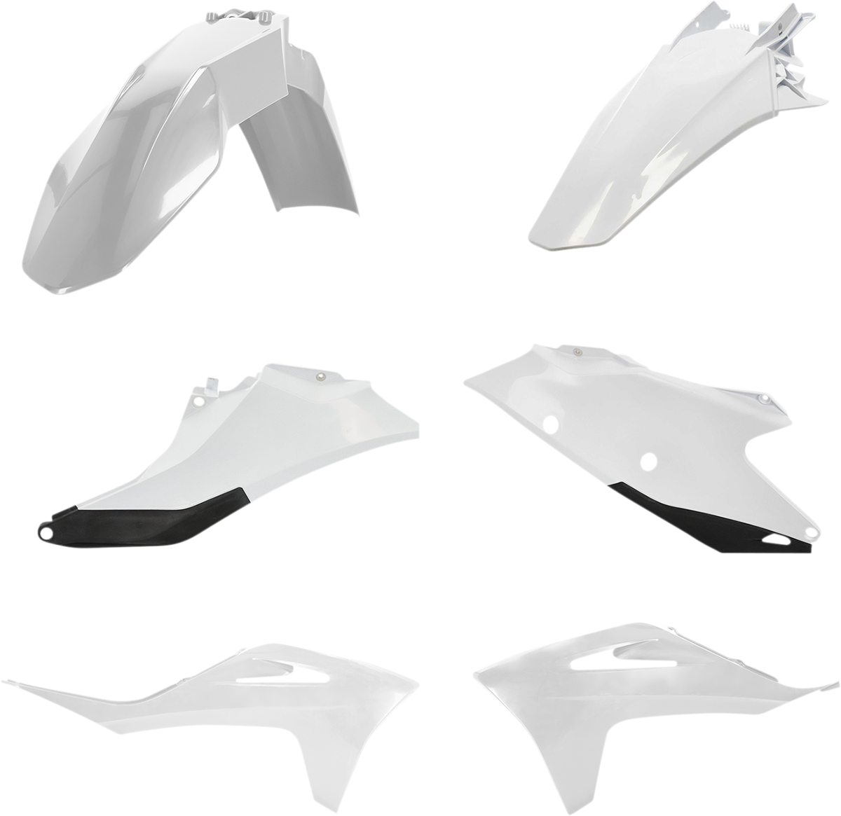 Acerbis standard white and black motorcycle body kit with panels and parts, designed for replacement on off-road bikes.
