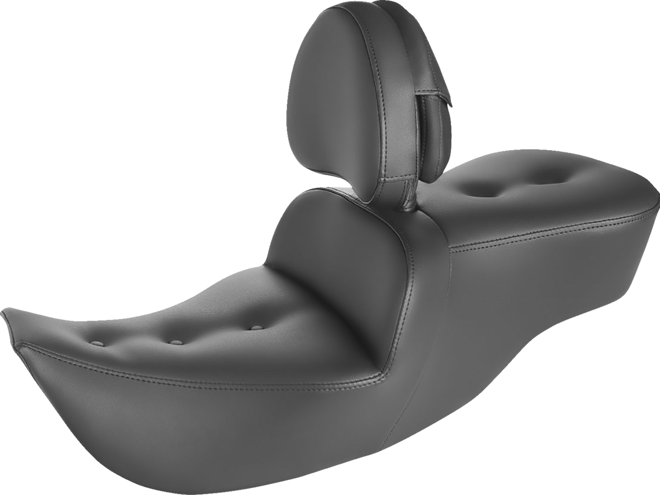 Black Saddlemens Pillow-Top Roadsofa Seat with backrest for FLH 1999-2007, designed for comfortable motorcycle seating.