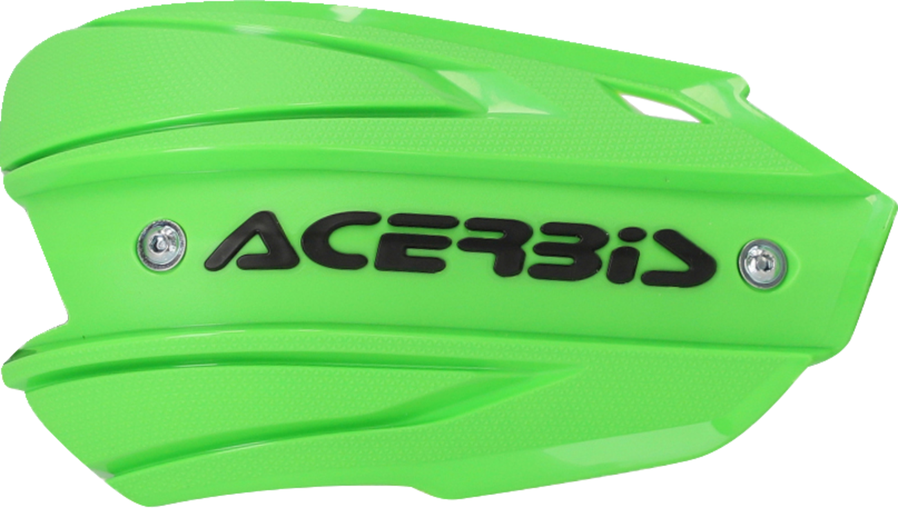 A pair of ACERBIS Endurance X green and black motocross handshields with durable body protection, designed for off-road riding.