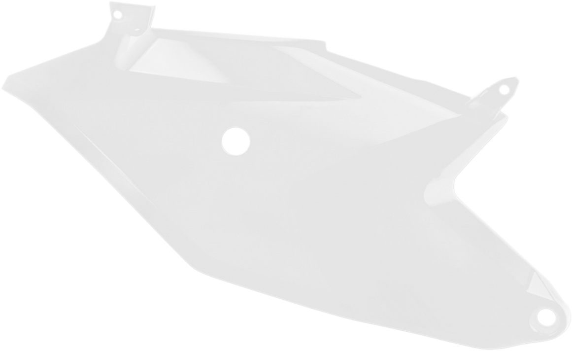 Acerbis white side panels for motorcycle body, featuring sleek design and brand logo, compatible with various off-road bikes.