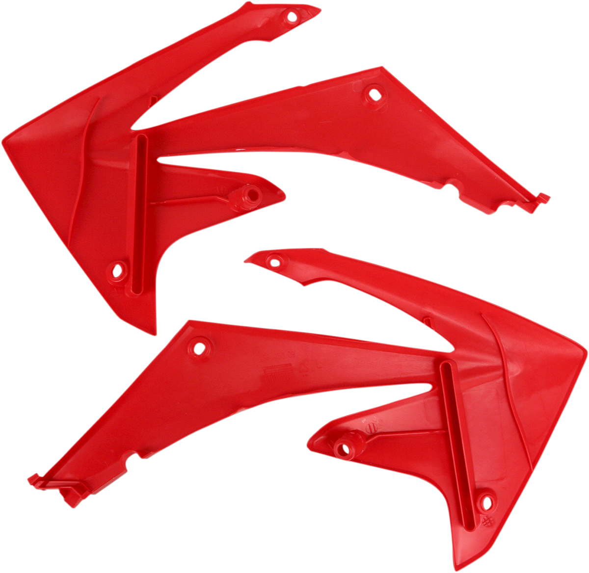 Red ACERBIS radiator shrouds designed for motorcycle body protection, featuring a sleek, durable body with brand-specific details.