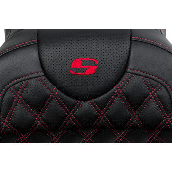 SADDLEMEN Roadsofa™ Seat - with Backrest - Red Stitch - FL '08-'23 A808-07R-182RED