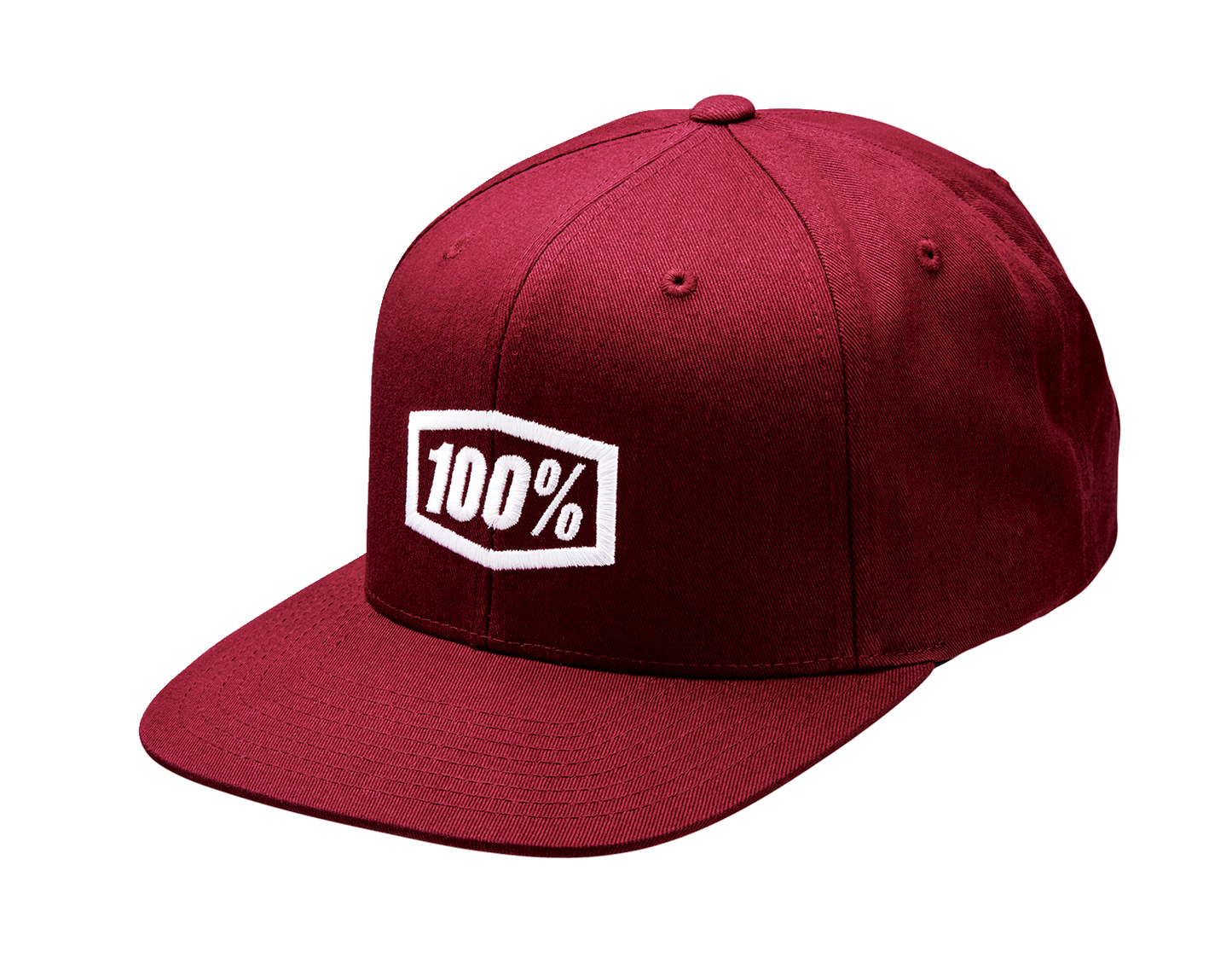 Bill's Exhausts 100% Icon Snapback Hat in burgundy, one size, showing front view with adjustable strap and embroidered logo.