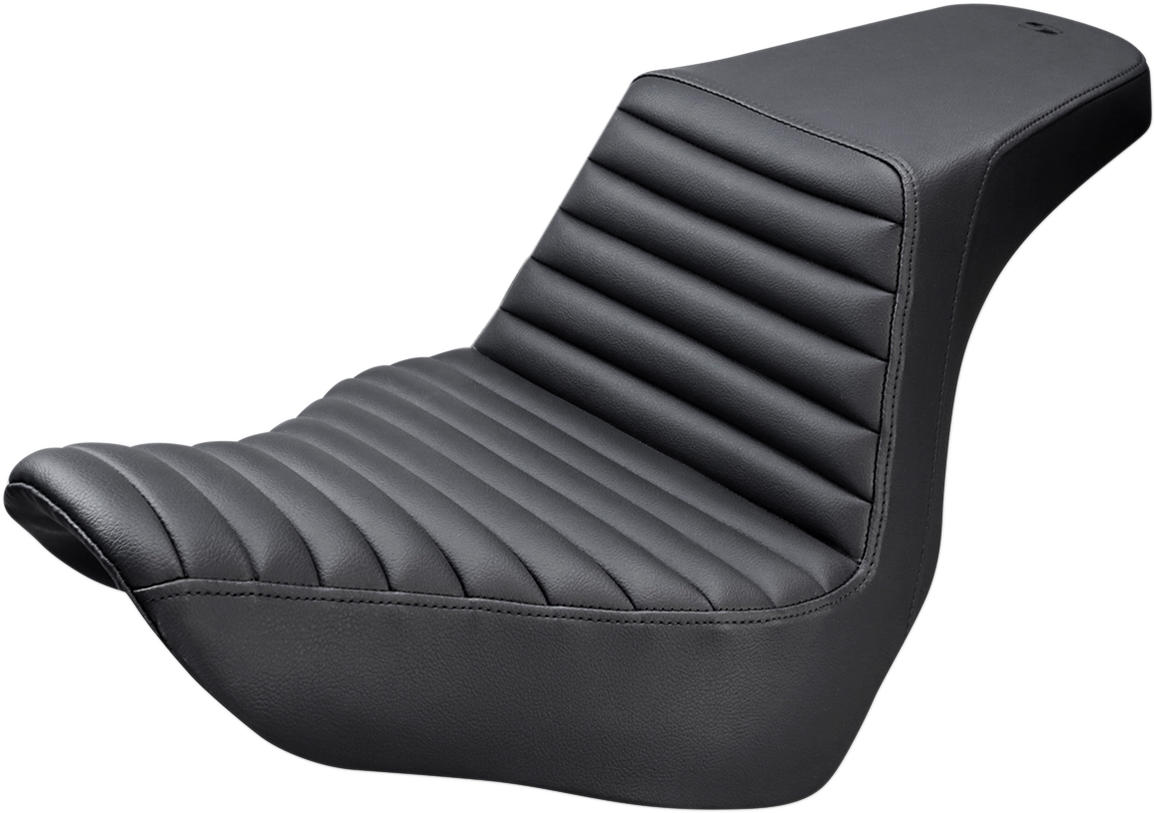 Bill's Exhausts Saddlemens Step-Up Seat with front tuck-n-roll design in black for motorcycle, featuring a comfortable, stylish seat.