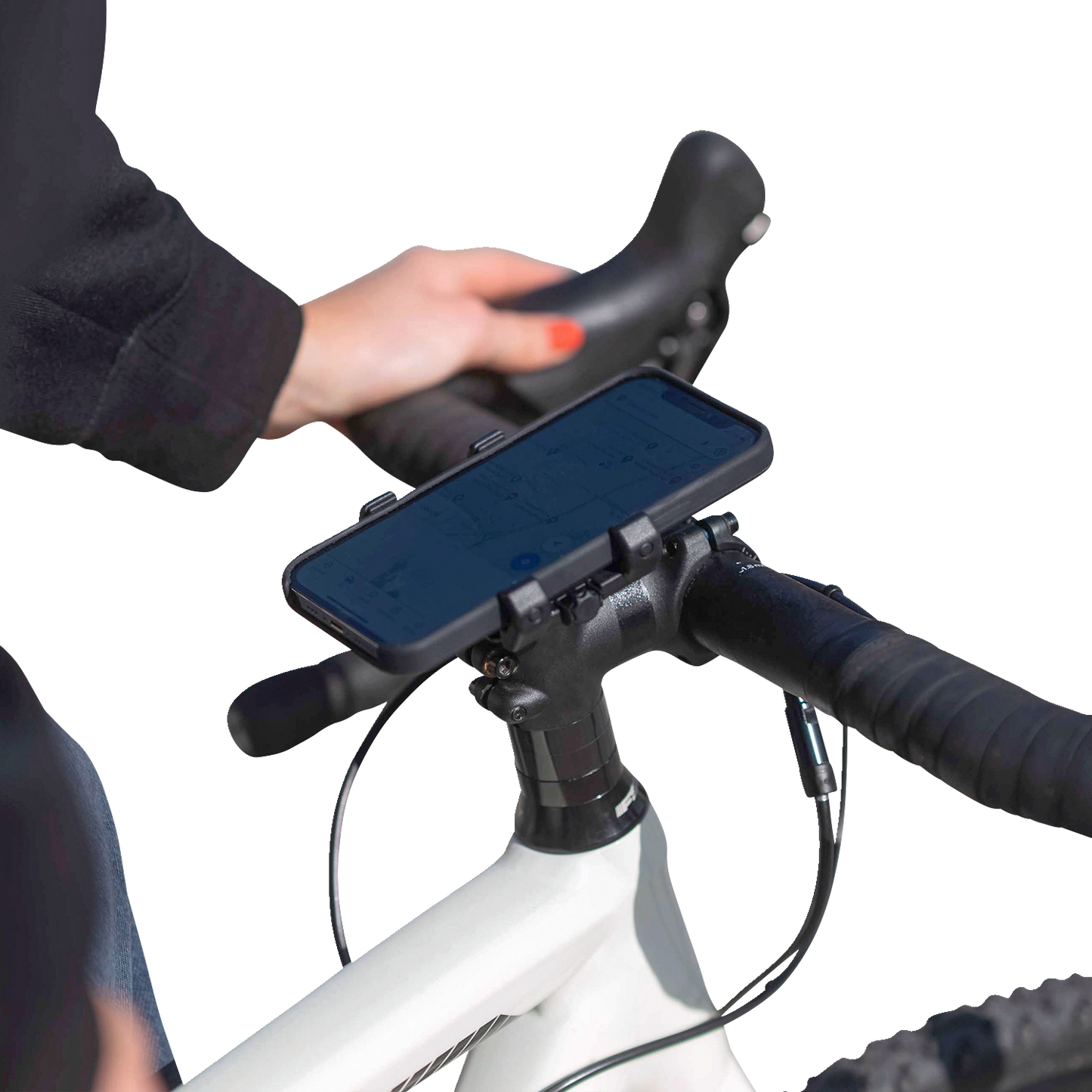Universal SP CONNECT Clamp for phones, black metal mount with adjustable grip, designed for secure attachment to various devices.