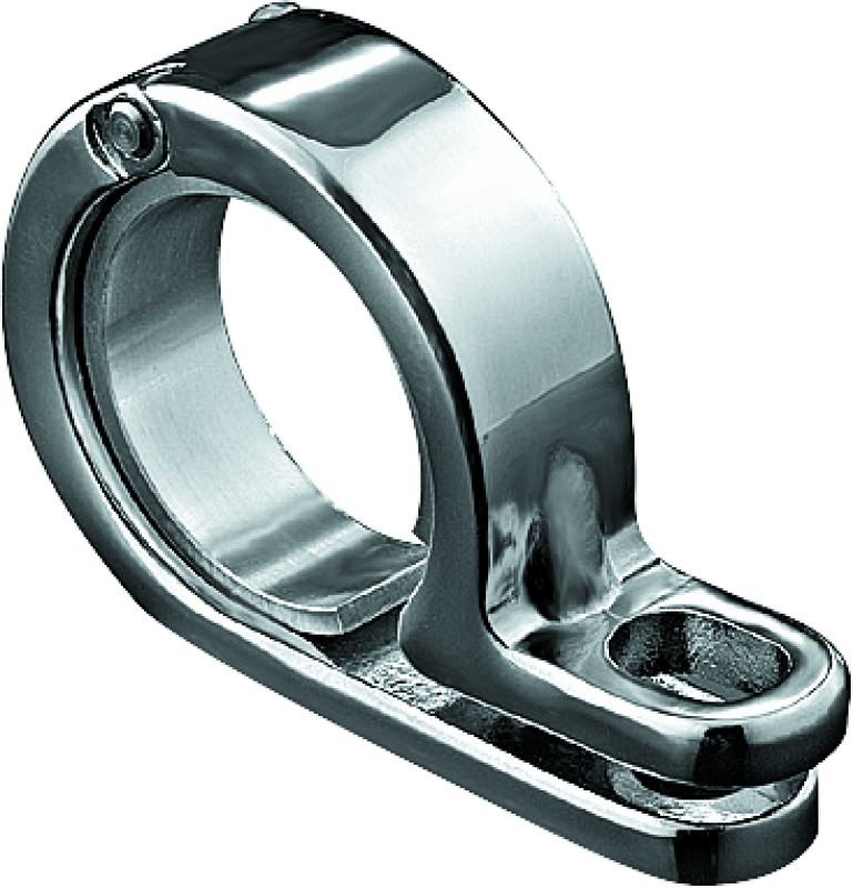 Chrome Kuryakyn P-Clamp for motorcycles, 1.5 to 1.625 inch diameter mounting clamp with shiny finish and secure grip.
