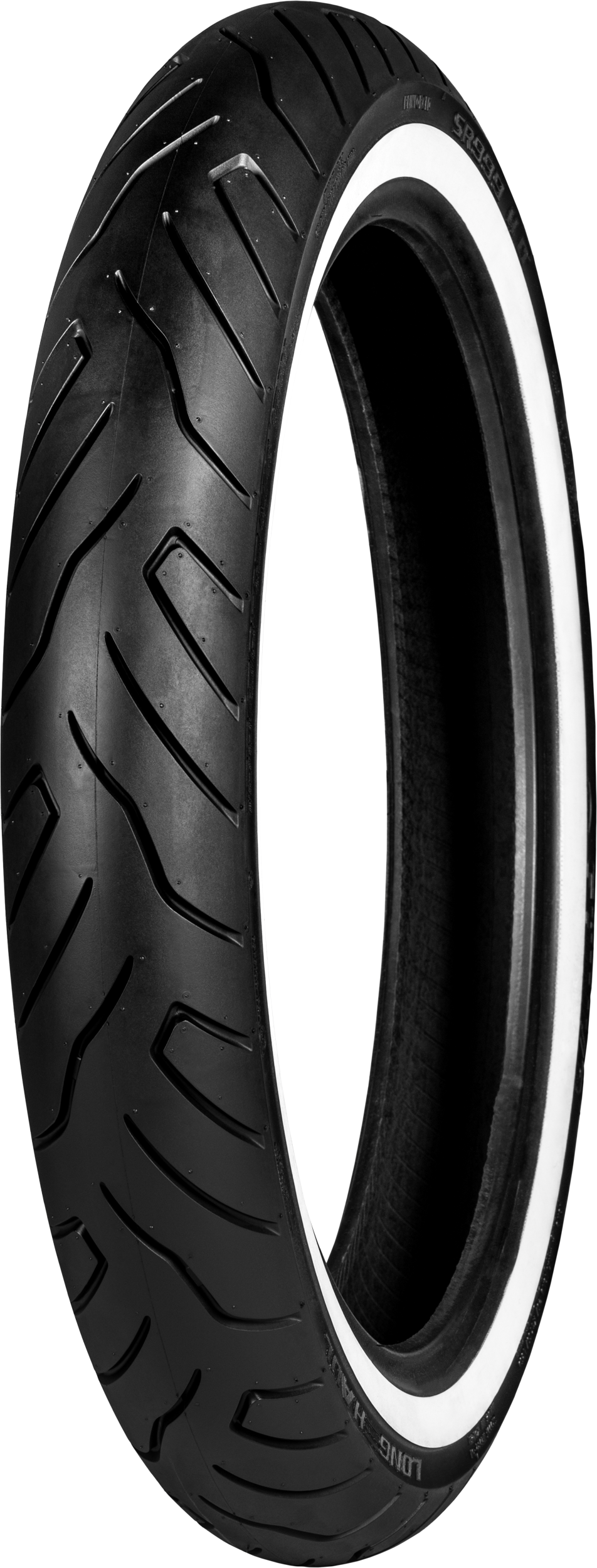 Shinko SR999 long haul white wall tire for cruiser bikes, 130/60B19, showcasing tread pattern and sidewall design.