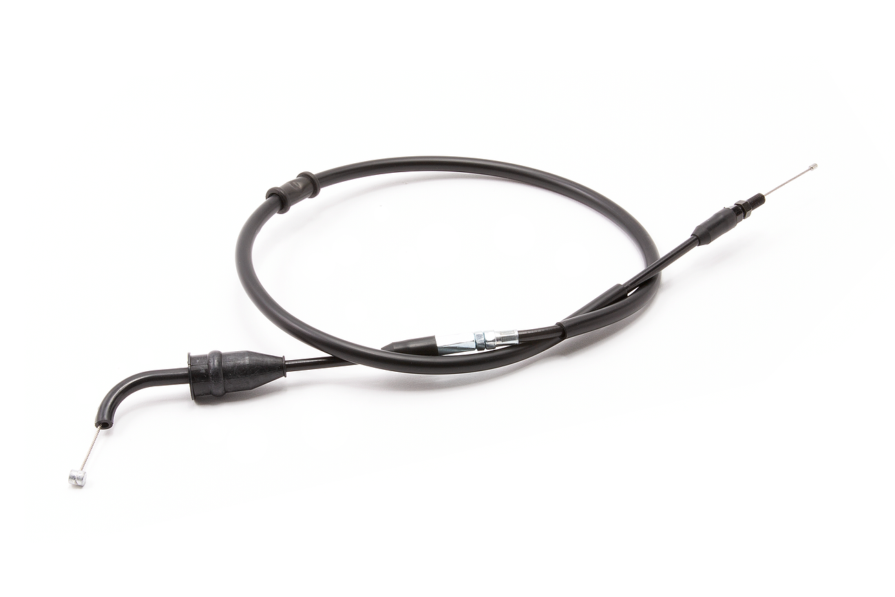 Motion Pro throttle cable for Yamaha YZ65 motorcycle, showing the flexible black cable with metal fittings.