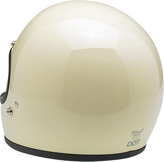 Bill's Exhausts Biltwell Gringo helmet in glossy vintage white, XL size, showcasing a classic open-face motorcycle helmet design.