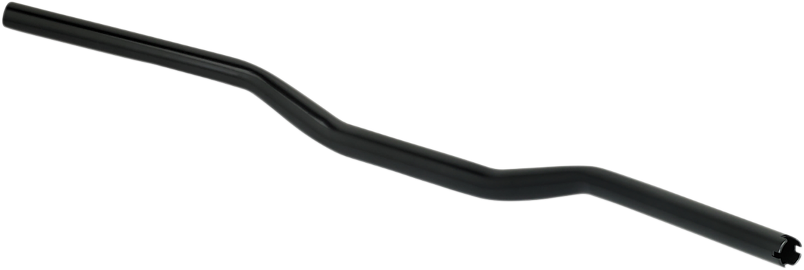 Black BILTWELL oversized Tracker handlebar for motorcycles, shown with a close-up of the sturdy metal construction and matte finish.