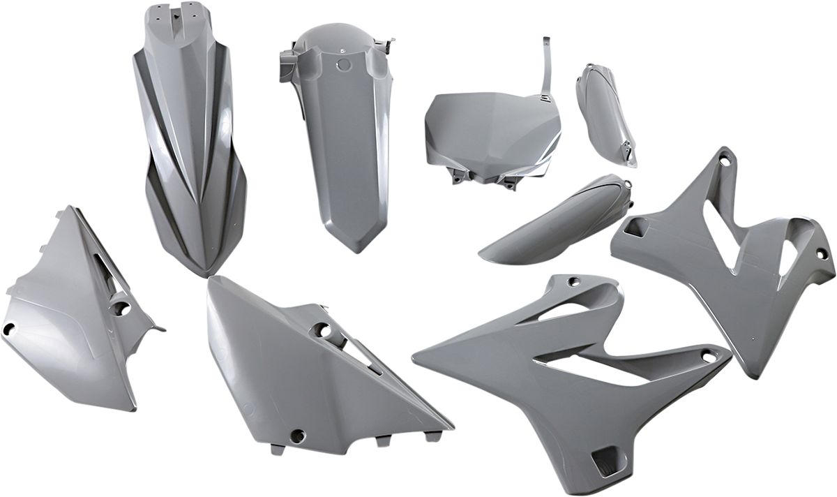Acerbis full gray replacement body kit for off-road motorcycle, featuring panels and parts for body customization.