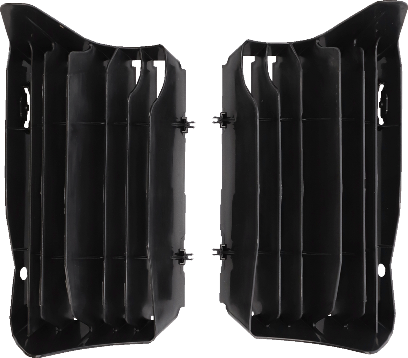 Acerbis black radiator louvers for Honda motorcycle, body part designed for cooling and protection, shown in a detailed close-up.
