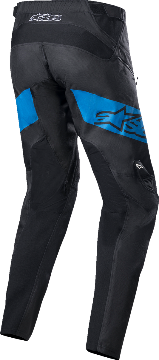 Alpinestars Astar Racer Pants in black and blue, US size 32, featuring durable motorcycle riding gear with protective padding.