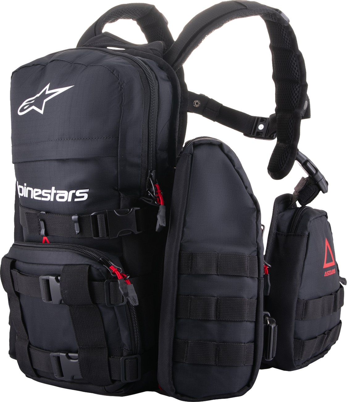 Alpinestars Techdura Tactical Pack in black with multiple compartments and adjustable straps, designed for outdoor and tactical use.
