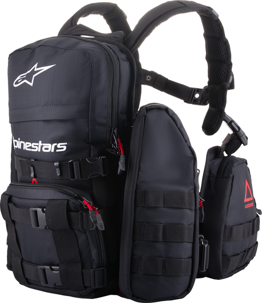 Alpinestars Techdura Tactical Pack in black with multiple compartments and adjustable straps, designed for outdoor and tactical use.