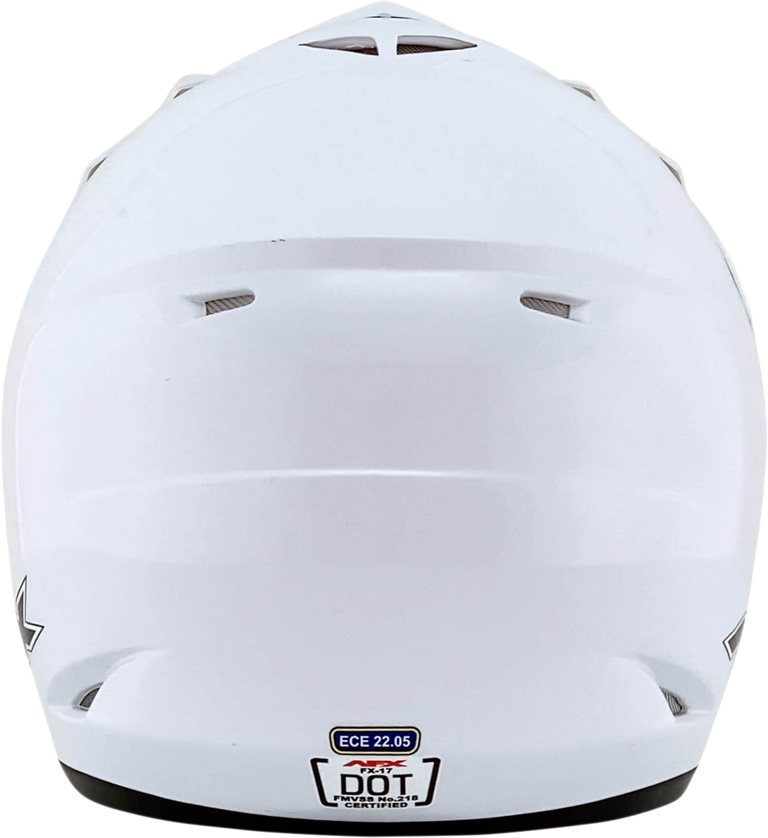 White AFX FX-17 helmet in small size with clear visor and aerodynamic design, shown from a front angle.